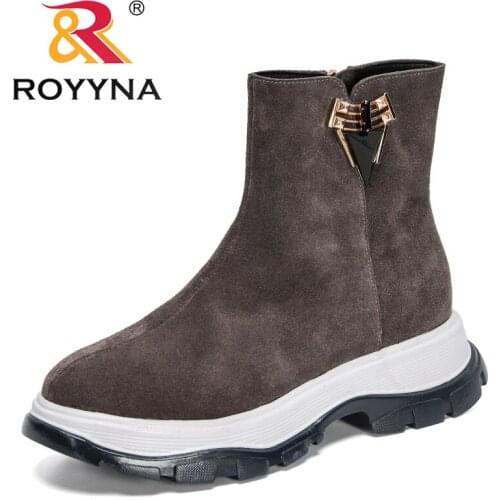 ROYYNA 2021 New Designers Suede Ankle Boots for Women Motorcycle Boots Thick Heel Platform Shoes Woman Round Toe Metal Decration