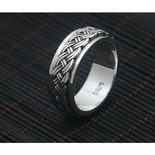 S925 silver jewelry fashion retro silver rope ring rotating Silver Ring simple mens index