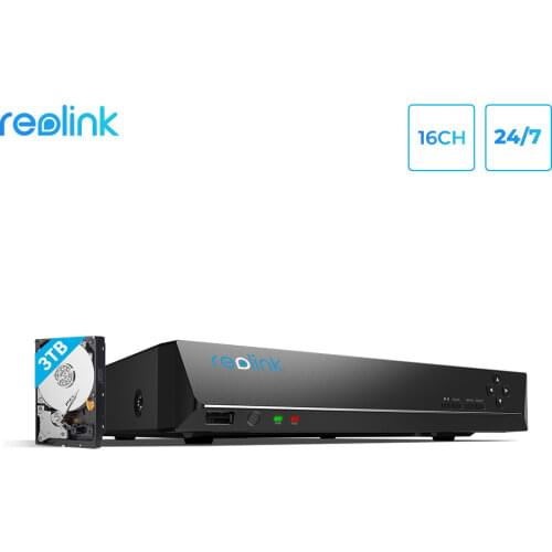 Reolink 16ch RLN16-410 5MP 4MP PoE Network Video Recorder with Built-in 3TB HDD + 2 SATA Slots for Reolink HD IP Cameras