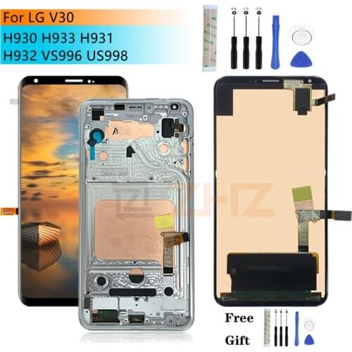 Burn Shadows For LG V30 LCD Display Touch Screen Digitizer Assembly + Frame H930 H931 H932 VS99 Screen Replacement Repair Parts