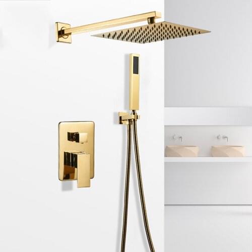 Bathtub Faucets Gold Bath Rain Shower Wall Concealed Bathroom Faucets Shower Set Faucet Mixer Black Mixer Set Crane FS-138899