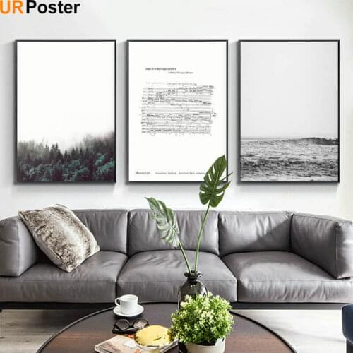 Modern Fashion Concise Painting Posters Prints Nordic Wall Art Pictures Living Room Home Decor Trees Water and Music Manuscripts