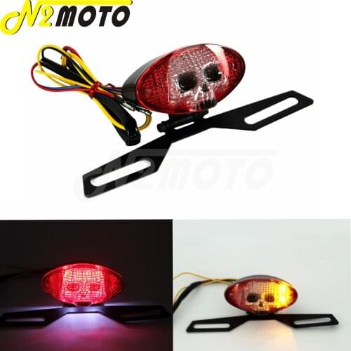 LED 3D Skull Face Skeleton License Plate Light Turn Signal Indicator For Harley Chopper Bobber Cafe Racer Taillights Brake Light