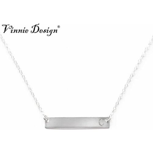 Vinnie Design Jewelry Silver Color Horizontal Bar Necklace with Hand-stamped Personalization Initial Necklace