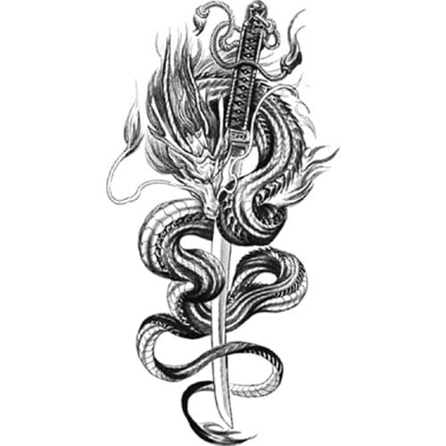 Waterproof Temporary Tattoo Sticker Black Japanese Evil Dragon Knife Design Fake Tattoos Flash Tatoos Arm Body Art for Women Men