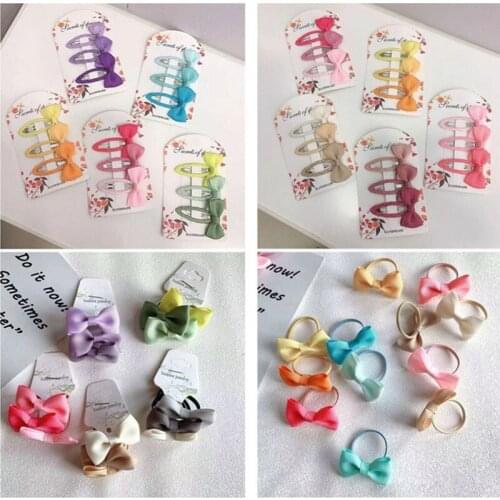 5set/lot Fashion Cute Candy Color BB Clip Barrettes Kids Bowknot Ribbon Hair Clip Bows Hair Rope Girls Children Hair Accessories