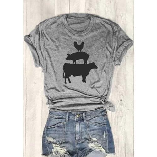 Women Funny Graphic Basic Tees Clothes T Shirt Tops Cock Pig Cow Short Sleeve T-Shirt Drop Ship