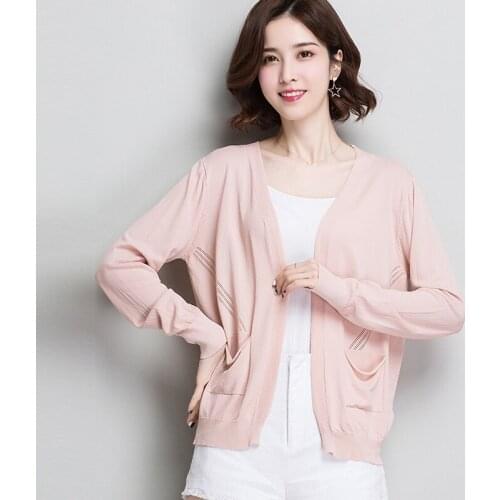 New 2019 ladies striped hollow cardigan summer & spring knitwear female casual cardigan