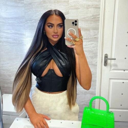 Cut Out Corset Top Women Cyber y2k Baby Tee Pu Faux Leather Sexy Deep V-neck Baddie Clothes Night Club Indie Summer 2021 Fashion