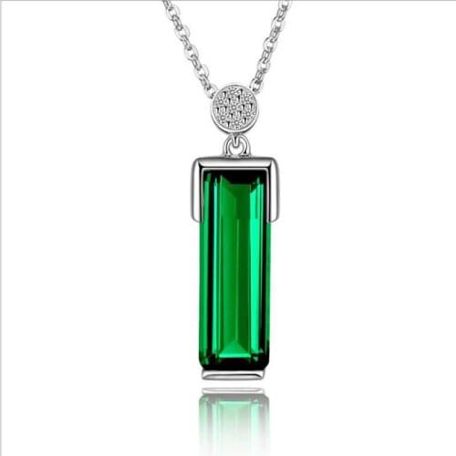 TJP Personality Rectangle Green Crystal Girls Necklace Jewelry Fashion 925 Sterling Silver Necklace For Women Birthday Bijou