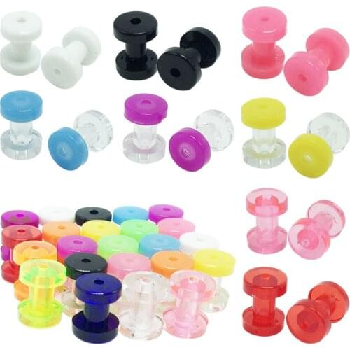 1 Pair 4mm Acrylic Flesh Tunnels Ear Plugs Gauge Kits Pulley Expander Stretcher Mix Colors Barbell Body Piercing Jewelry Pircing