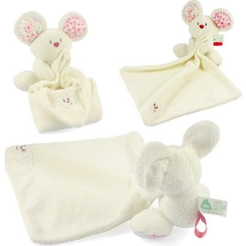 1pc Baby Comforter Toy Cute Cartoon Animal Mouse Soft Plush Rattle with Ring Bell Multifunctional Saliva towel Baby Care