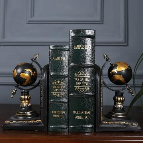 2PCS/Set Globe Model Decorative Resin Bookends Set Retro Book Shelf Organizers Book Holders Shelf Divider for Home or Office