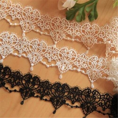 3Yards 5.4cm Handmade Ivory Black Flower Water droplets Embroidered Tape Lace Trim Applique Sewing Craft 6cm LW0197
