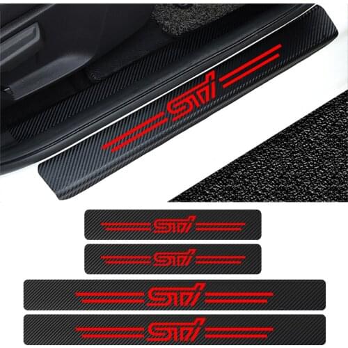 4pcs Decoration Scuff Plate Door Sill Carbon Fibre Sticker Car Accessories For Subaru STI Impreza Forester Tribeca XV BRZ