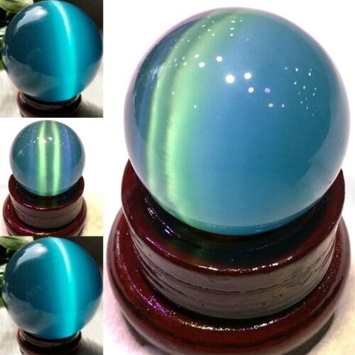 40mm Natural Rare Quartz Sea Blue Cat Eye Crystal Healing fengshui Ball Sphere Office Home Decoration Gift