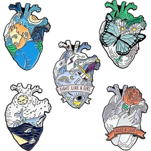 5 Pieces Organ Heart Enamel Pins Brooch Badge Bag Clothes Lapel Pin,High Quality Plating for Decoration