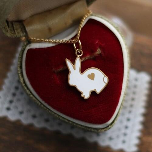 Amaiyllis 18k Gold Simple Cute White Rabbit Animal Pendant Necklace Long Chain Clavicle Necklace For Female Jewelry Gift