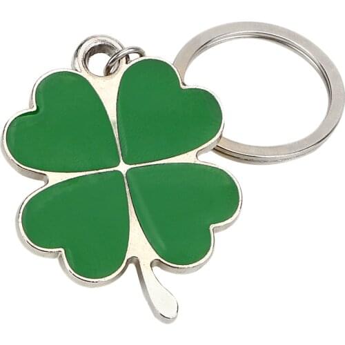 Green Leaf Keychain Four-leaf Clover Key Rings Lucky Key Chain Purse Bag Pendants Interior Accessories Keyring Steel Stainless