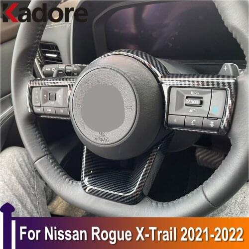 For Nissan Rogue X-trail 2021 2022 Carbon Fiber Car Interior Steering Wheel Cover Trim Frame Covers Sticker Interior Accessories