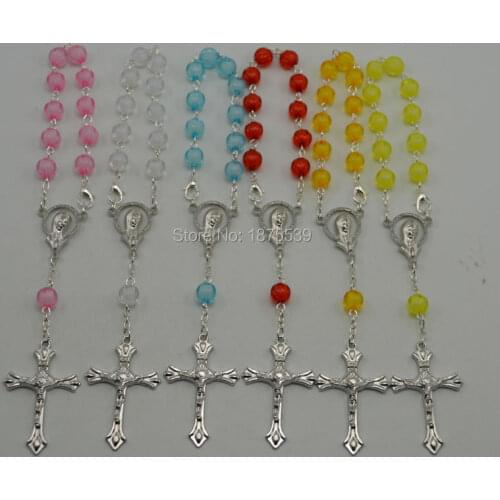 Fashion 8 mm acrylic car rosary with crucifix cross and 12 stars Mary center pieces