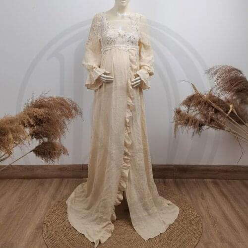 Maxi Long Cotton Kaftan Photo Shoot Full Sleeves Robe Maternity Dress Evening Party Costume for Women Photography Accessories