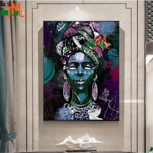 African Woman Graffiti Art 5D Diy Diamond Painting Cross Stitch Abstract Portrait Picture Diamond Embroidery Rhinestone Mosaic