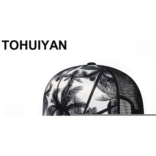 Coconut Tree Printing Snapback Caps for Women Men Baseball Hats Summer Flat Brim Hip Hop Caps Unisex Gorra Plana Trucker Cap