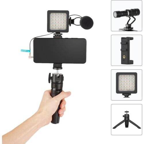 Smartphones Vlog Kit with flash light Microphone Tripod stand Handle Grip for Phone Video Recording Interview vlog