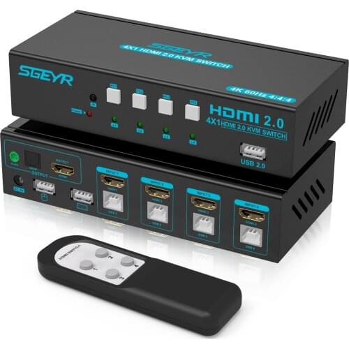 4 Port KVM Switch HDMI 4 IN 1 OUT USB KVM Switch for 4 Computers Share Keyboard Mouse Printer Monitor Support 4K@60Hz with Audio