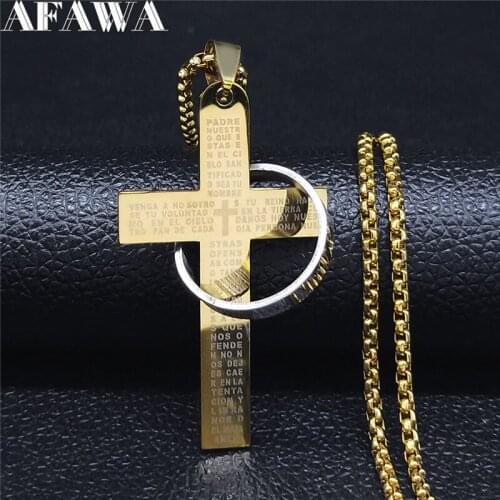 2021 Bible Cross Stainless Steel Statement Necklace Gold Color Necklaces & Pendants Women Jewelry collares mujer NXS02