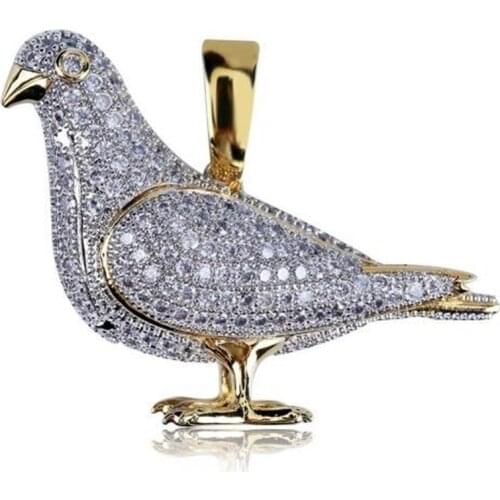 Iced Out Gold Color Plated Two Tone Micro Pave Zircon Pigeon Hip Hop Necklace for Men Women