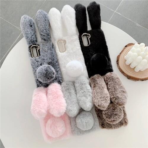 Soft Plush Case For Samsung Galaxy M01 M02s M11 M21 M31s M51 M12 M22 M32 M42 M62 F41 F02s F12 F52 F62 Furry Bunny Warm Fur Cover