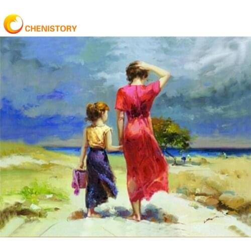 CHENISTORY Mother And Son Walk Away Scenery Painting By Numbers For Kids Diy Framed Acrylic Pigment Wall Art Home Decoration