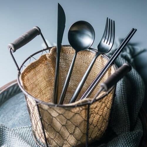 Black Matte Cutlery Set 304 Stainless Steel Dinner Knife Soup Spoon Butter Knife Chopsticks Teaspoon Dessert Fork Flatware