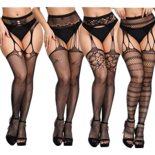 New Plus Size Fishnet Stocking Sexy WomenTight Open Crotch High Waist Lingerie Garter Fishnet Pantyhose Crotchless Mesh Tight