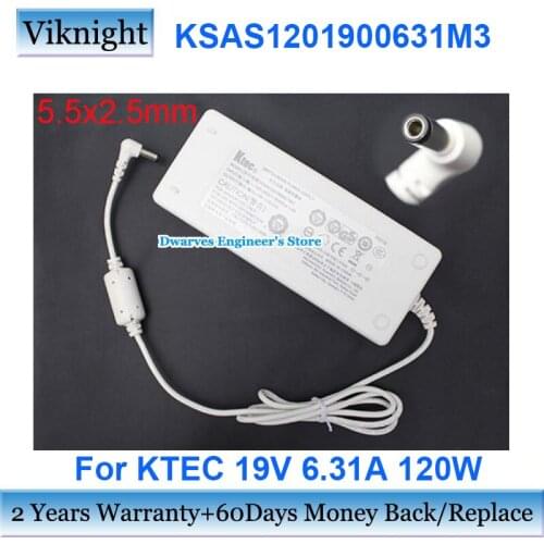 Genuine KSAS1201900631M3 AC Adapter Charger 19V 6.31A for KTEC White Laptop Power Supply 5.5x2.5mm