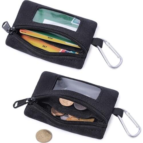 Outdoor Wallet Pouch Coin Purse 1000D Nylon Multifunction Key Card Case Tactical Sports EDC Zipper Waist Bag with Carabiner