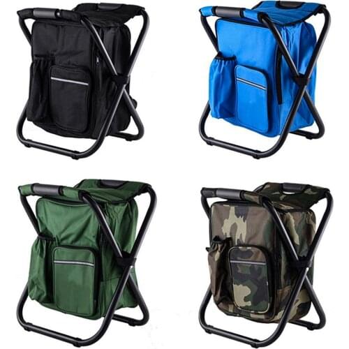 Outdoor Folding Camping Fishing Chair Stool Portable Backpack Cooler Insulated Picnic Bag Hiking Seat Table Bag