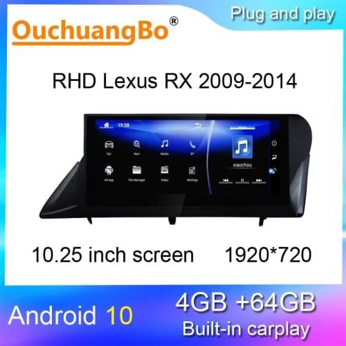 Ouchuangbo android 10.0 car radio audio for 10.25 inch RHD RX RX270 RX350 450h 2009-2014 cassette recorder 4GB+64GB