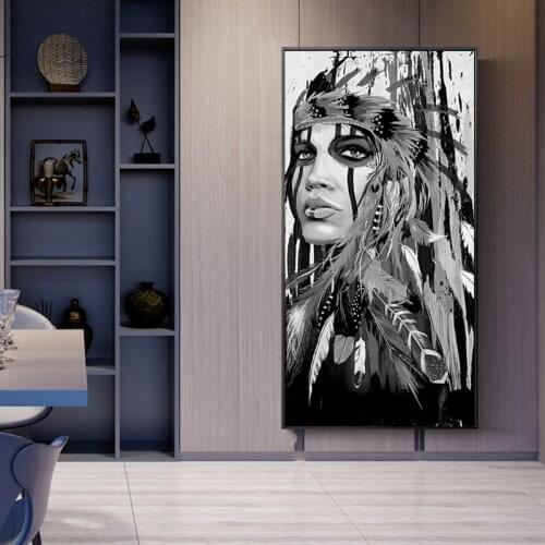 Watercolor Portrait Canvas Art Wall Pictures For Living Room Indian Woman Feathered Pride Painting Home Decor Printed Frameless