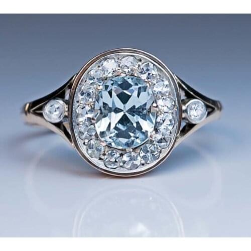 Luxury Fashion Inlaid Blue Zircon Ladies Engagement Wedding Ring Valentines Day Gift Hot Sale Prom Jewelry