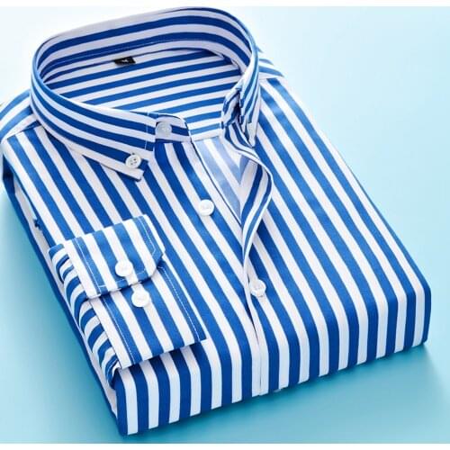 Shirts Men 2020 New High Quality Mens Square-collar Striped Single-breasted Business Casual Slim Long-sleeved Mens Shirts