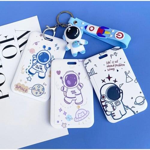 Astronaut Card Holder Badge Access Control Subway IC Card Bag Cute Cartoon Student Campus Meal Card Box Doll Keychain ID Holder