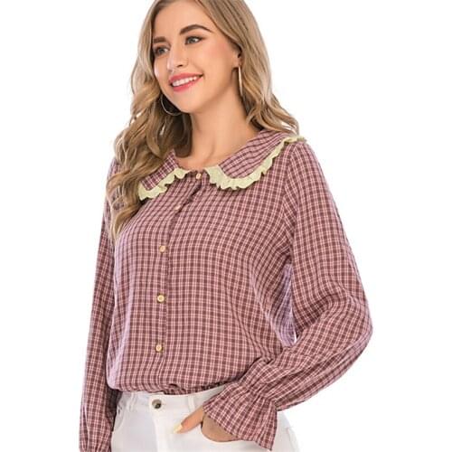 Long Sleeve Plus Size Blouses Puffy Sleeve Top Fall 2020 Women Clothing Lace Korean Fashion White Collar Shirt Button Down