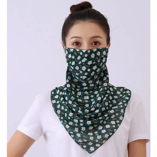 Women Face Scarf Silk Bandana Lady Fashion Neck Wrap Print Chiffon Face Cover Anti Dust Sun Protection Reusable Foulard 2021 New