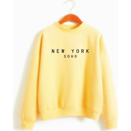 NEW YORK SOHO Letter Women Sweatshirt Casual Funny Sweatshirt For Lady Top Hipster Black White Gray Drop ShipNEW YORK SOHO Lette