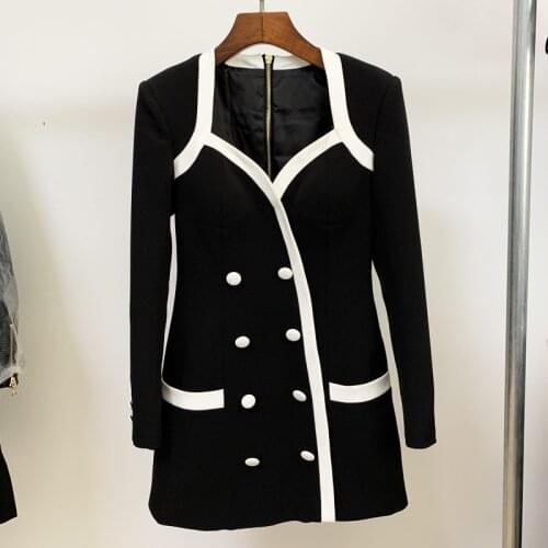 Sexy New low womens chest autumn decoration slim commuter long sleeve one piece color matching dress