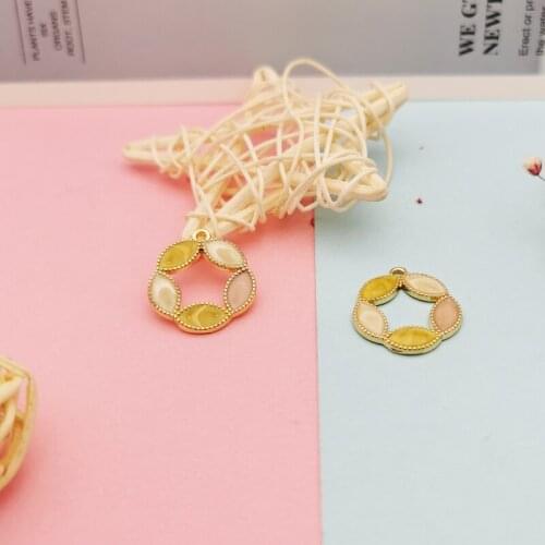 10pcs Alloy Wreath Enamel Charms Pendant Gold Tone Round Floating DIY Findings Women Earring Necklace Jewelry Accessory FX368