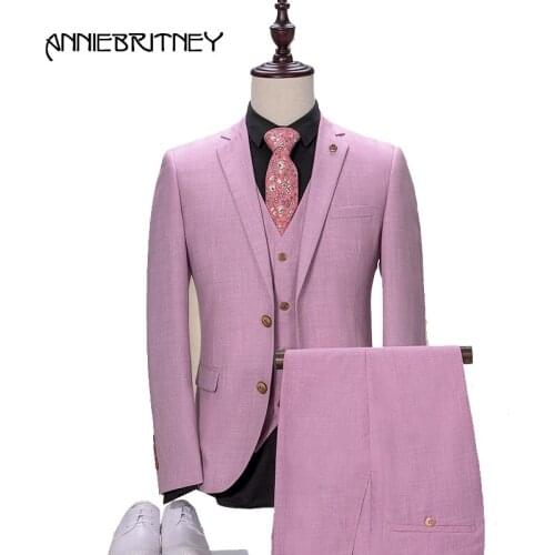 2018 New Brand Hot Pink Suit Men Groom Tuxedo Style Blazer Slim Fit 3 Piece Prom Wedding Suits Terno Masculino jacket+Pant+Vest